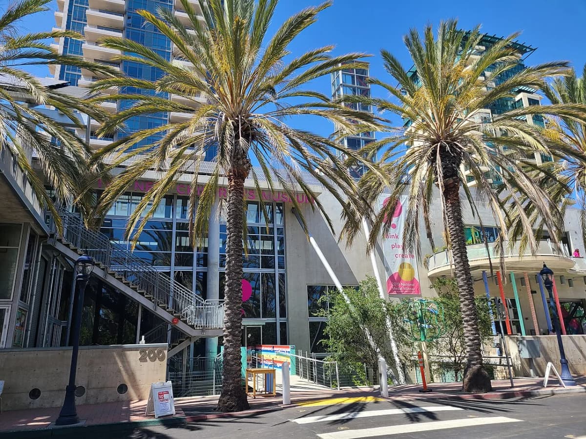 The New Children's Museum San Diego — outdoor Plaza playground and downtown San Diego skyline