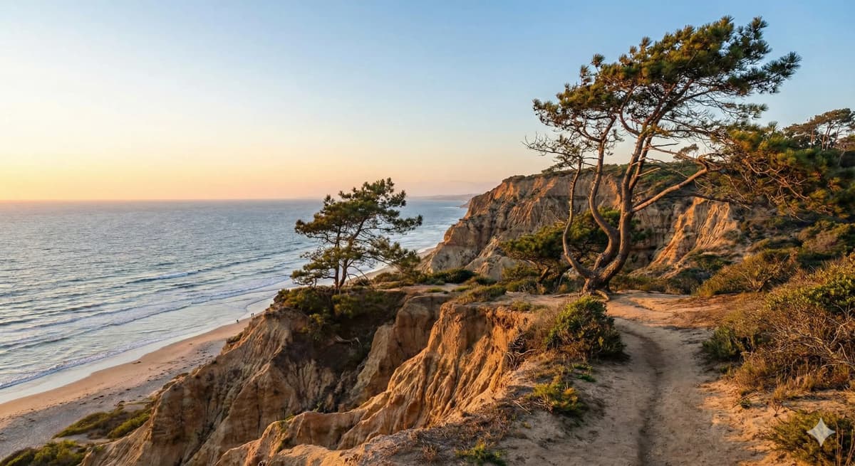 Torrey Pines State Reserve hiking trails with Pacific Ocean views, San Diego